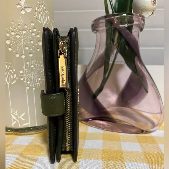 Olive Green Pebbled Leather Kate Spade Lena Wallet - Picture 6 of 7